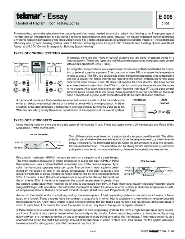 White Paper - Control of Radiant Floor Zones (Jan 2002 - Present)